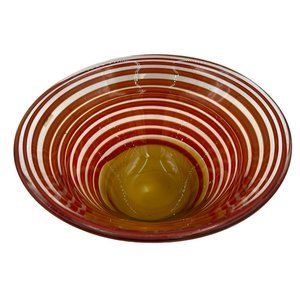 Evolution by WaterfordLarge Art Glass Serving Bowl  Red Striped Yellow Base